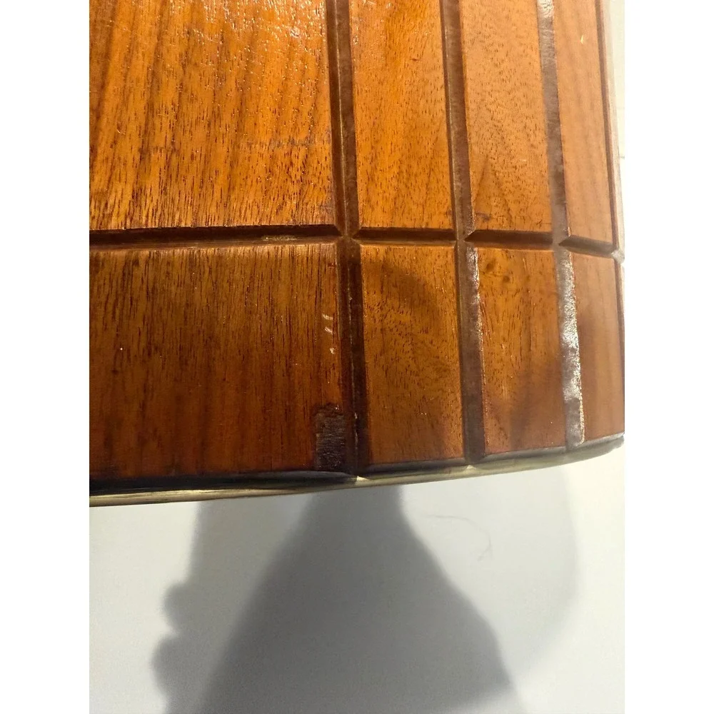 Vtg Gruvwood Walnut Tambour Slat Wastebasket Trash Can Eagle 1960s MCM USA Made